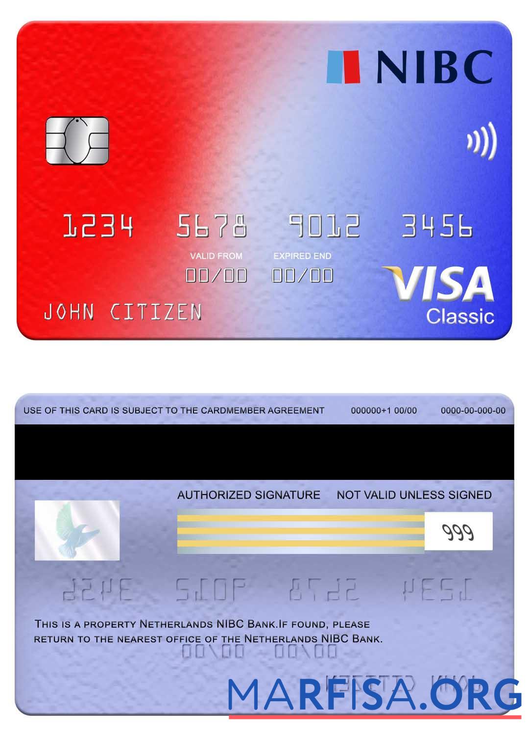 Blank Netherlands NIBC Bank visa classic card real example